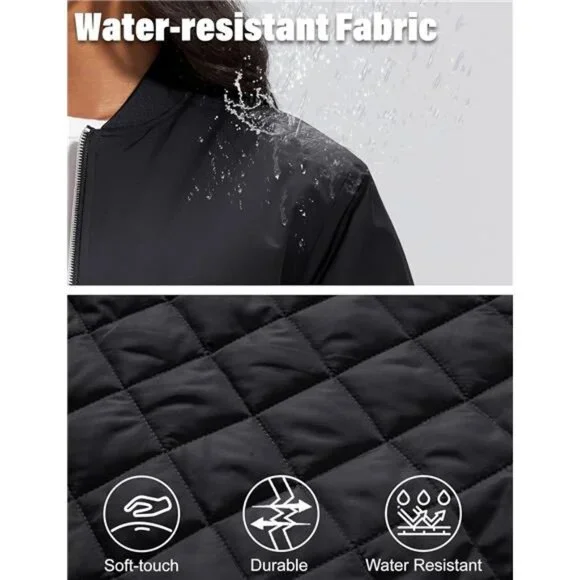 Women's Winter Bomber Jacket Casual Basic Zip Up Padded Coats Water - Picture 5 of 6